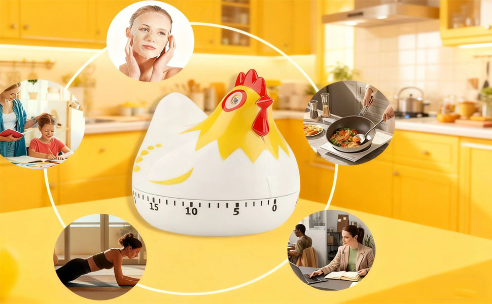 TMYSOOR Cute Chicken-Shaped Kitchen Timer - 60-Minute Manual Wind-Up Countdown Timer for Cooking, Baking, Classroom, Study, Home Use (White)