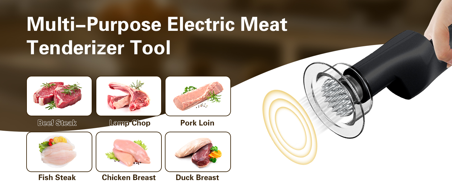 Electric Meat Tenderizer, Handheld Cordless Electric Heavy Duty Meat Tenderizer Hammer, 37 Stainless Steel Sharp Needles Kitchen Tenderizer for Steak, Beef, Chicken Chops, Pork Chops