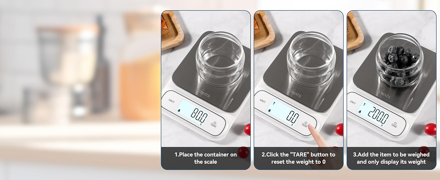 BOMATA Waterproof IPX6 Kitchen Scale, 0.1 g/0.01 oz High Precision, 5 kg/11 lbs, Digital Scale with Backlight, Stainless Steel Weighing Platform, for Food, Cooking, Baking, Weight Loss.. B619, White