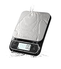 BOMATA Waterproof IPX6 Kitchen Scale, 0.1 g/0.01 oz High Precision, 5 kg/11 lbs, Digital Scale with Backlight, Stainless Steel Weighing Platform, for Food, Cooking, Baking, Weight Loss.. B619, Grey