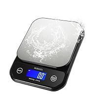 BOMATA Waterproof IPX6 Kitchen Scale, 0.1 g/0.01 oz High Precision, 5 kg/11 lbs, Digital Scale with Backlight, Stainless Steel Weighing Platform, for Food, Cooking, Baking, Weight Loss.. B619, Grey