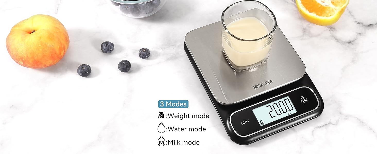 BOMATA Waterproof IPX6 Kitchen Scale, 0.1 g/0.01 oz High Precision, 5 kg/11 lbs, Digital Scale with Backlight, Stainless Steel Weighing Platform, for Food, Cooking, Baking, Weight Loss.. B619, Grey