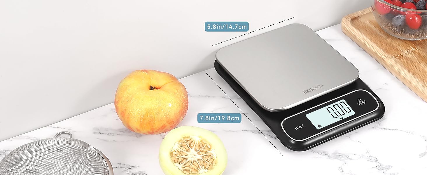 BOMATA Waterproof IPX6 Kitchen Scale, 0.1 g/0.01 oz High Precision, 5 kg/11 lbs, Digital Scale with Backlight, Stainless Steel Weighing Platform, for Food, Cooking, Baking, Weight Loss.. B619, Grey