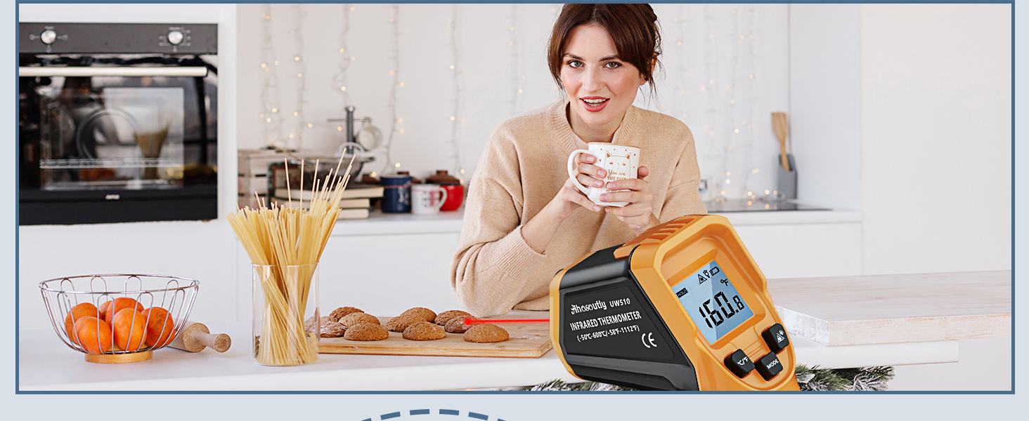 Infrared Thermometer Laser Temperature Gun -58℉ to 1112℉,with Cal Calibration and Adjustable Emissivity,Min& Max Measure,for Cooking,Oven,Meat Food,HVAC,Appliance（Yellow）