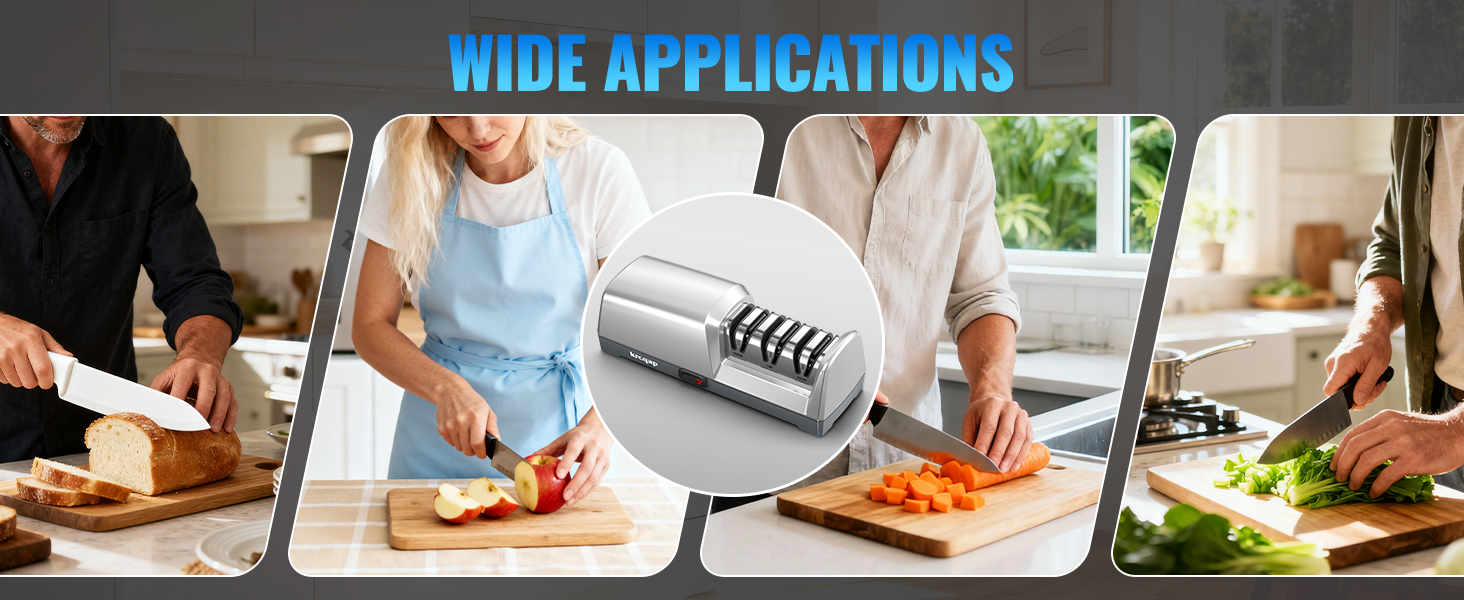 Knife Sharpener Electric for Kitchen - 3-Stage Kitchen Knife Sharpener - 15°Precision Angle Guide Knife Sharpeners - Stainless Steel Grinding Head-Portable and Useful-Fast Sharpening, Repair, Polish