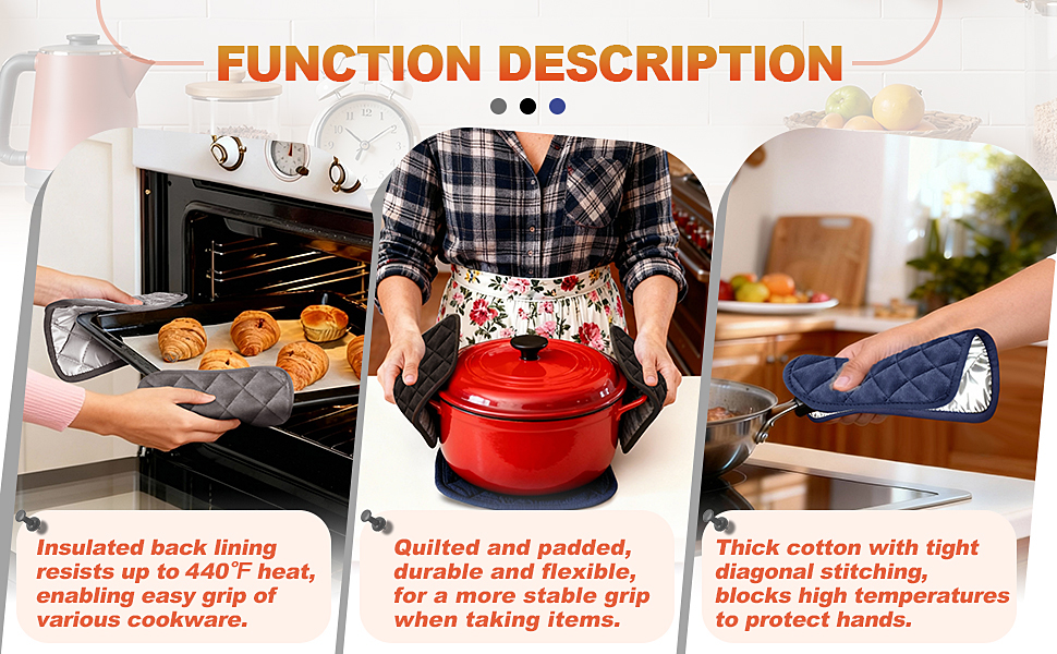 5 Pack Pot Holders for Kitchen Heavy Duty Hot Pads, Hot Pads for Kitchen,8 Inch Square Potholders for Cooking, Baking & Grilling (Blue)