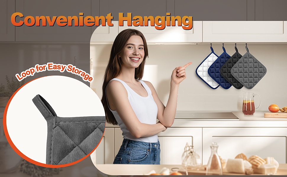 5 Pack Pot Holders for Kitchen Heavy Duty Hot Pads, Hot Pads for Kitchen,8 Inch Square Potholders for Cooking, Baking & Grilling (Blue)