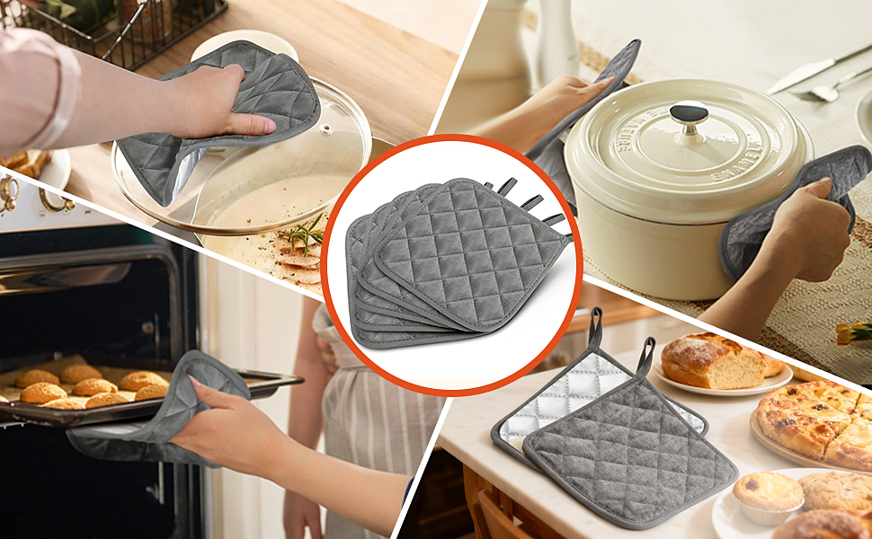 5 Pack Pot Holders for Kitchen Heavy Duty Hot Pads, Hot Pads for Kitchen,8 Inch Square Potholders for Cooking, Baking & Grilling (Blue)