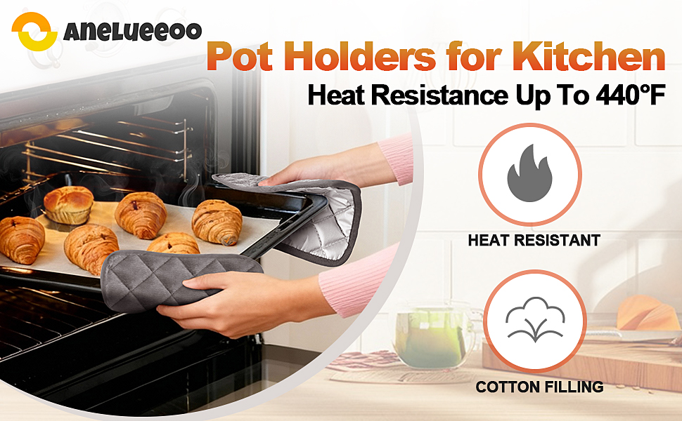 5 Pack Pot Holders for Kitchen Heavy Duty Hot Pads, Hot Pads for Kitchen,8 Inch Square Potholders for Cooking, Baking & Grilling (Blue)