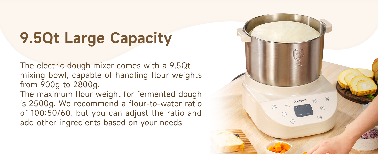 Joydeem Electric Dough Maker, 9.5Qt with Winter & Summer Fermentation, Dual Functions (MIX for Dough/Kneading, BLEND for Filling) - Ideal for Bread, Pizza, Roti, Dumplings, Sourdough, HMJ-A901
