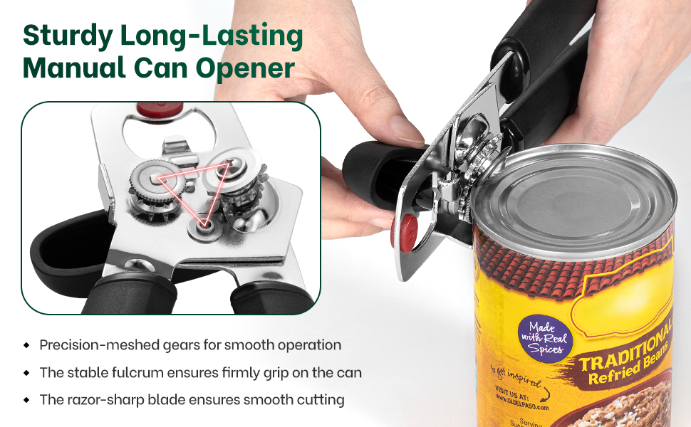 Beneno Can Opener, Heavy Duty Manual Can Opener with Magnet Lid Lifter & Bottle Opener, Hand Can Opener Manual with Ergonomic Soft Grip, Easy Turn Knob for Arthritis & Weak Hands, Easy to Use, Black