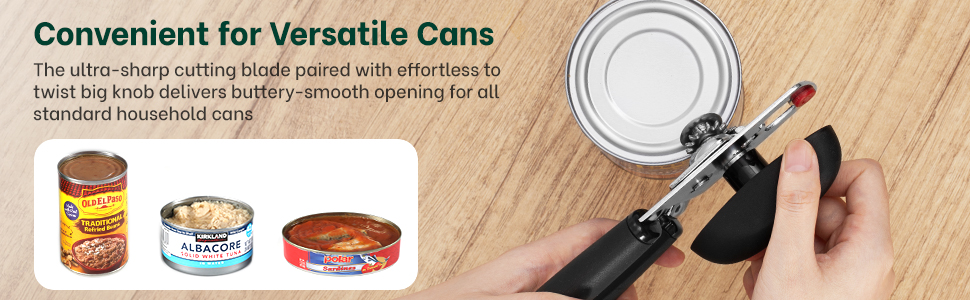 Beneno Can Opener, Heavy Duty Manual Can Opener with Magnet Lid Lifter & Bottle Opener, Hand Can Opener Manual with Ergonomic Soft Grip, Easy Turn Knob for Arthritis & Weak Hands, Easy to Use, Black