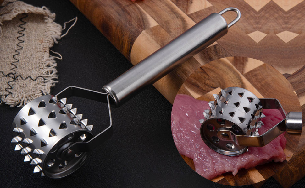 Stainless Steel Meat Tenderizers Roller, Rolling Meat Tenderizer with Ultra Sharp Needle Blades, Meat Rolling Hammer Meat Tenderizer for Kitchen Cooking Meat Tenderizing Steak, Beef, Chicken & Pork