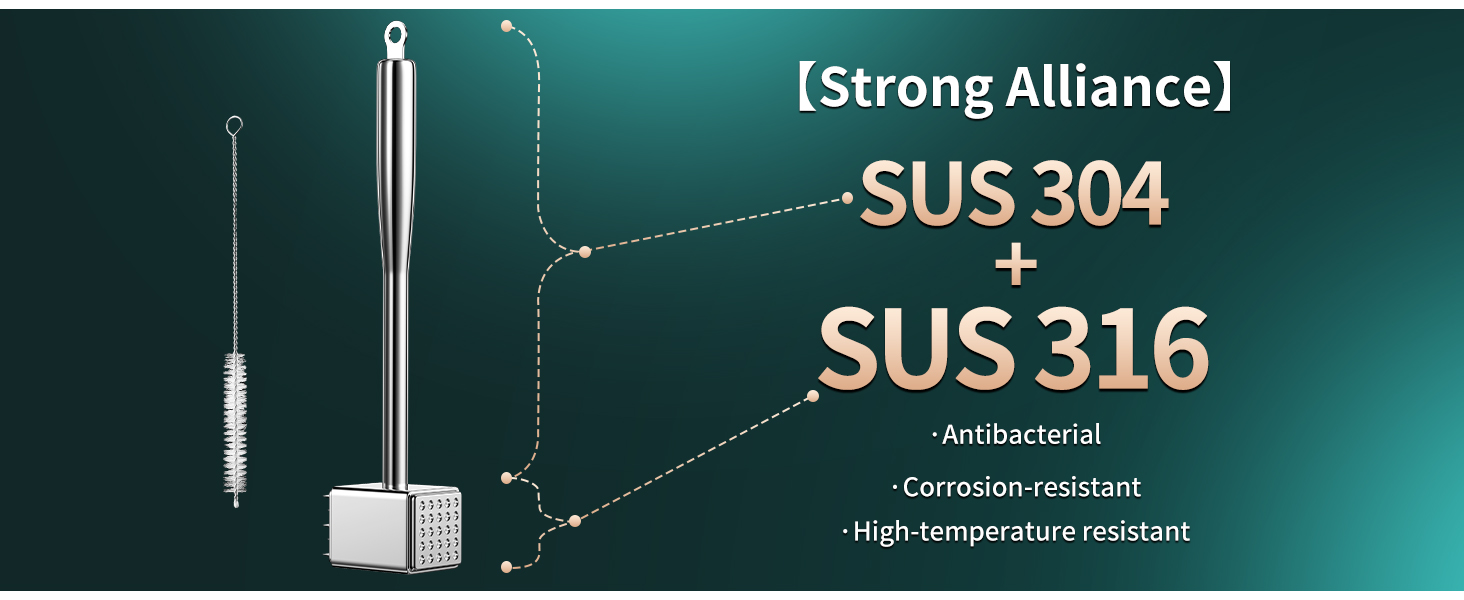 316 Stainless Steel 3in1 Meat Tenderizer Tool, BOMANSI BOMS Heavy Duty 1.52lb Meat Mallet Hammer Pounder Ideal for Tenderizing Steak, Poultry & Chicken Cutlet, Dishwasher Safe
