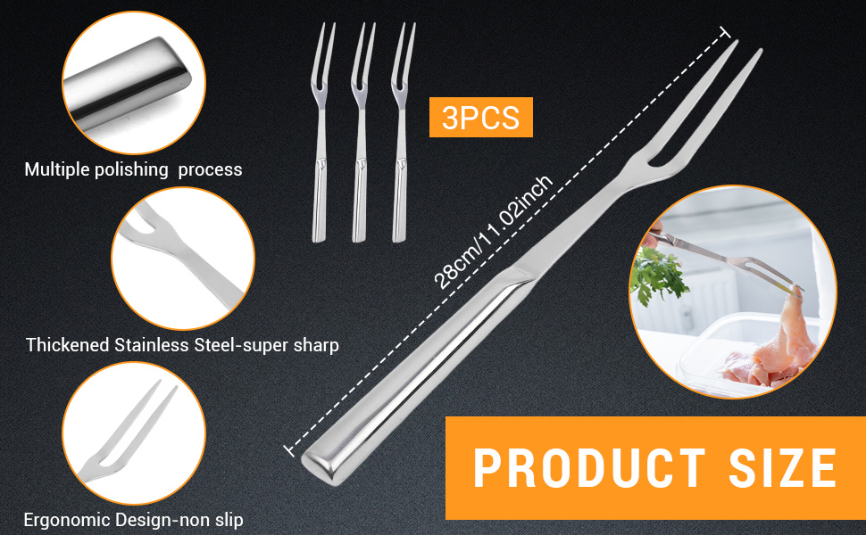 LOGJAM 3PCS Two Pronged Meat Carving Fork, Stainless Steel Grill Fork for Kitchen & Serving