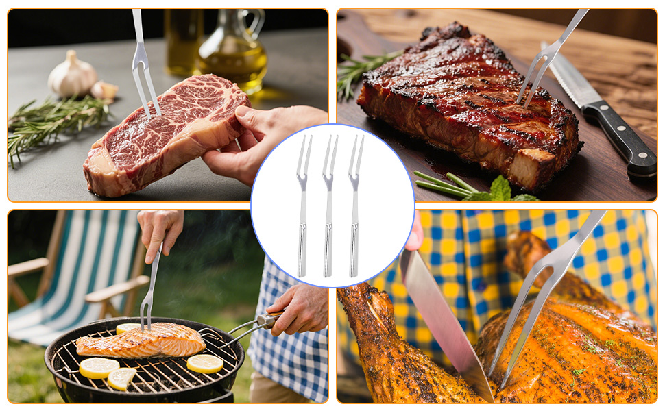 LOGJAM 3PCS Two Pronged Meat Carving Fork, Stainless Steel Grill Fork for Kitchen & Serving