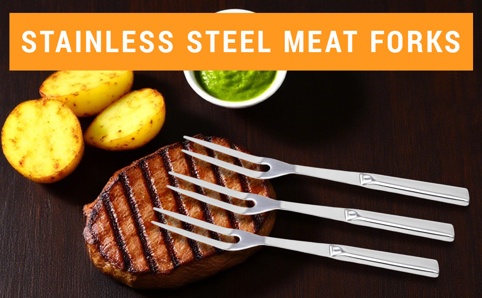 LOGJAM 3PCS Two Pronged Meat Carving Fork, Stainless Steel Grill Fork for Kitchen & Serving