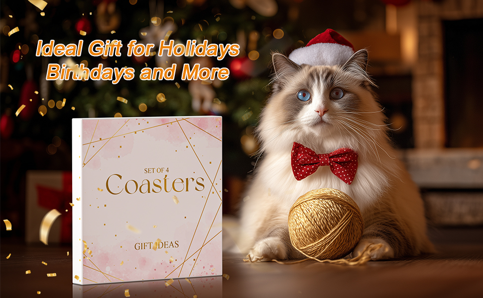 Coasters Set of 4,Stocking Stuffers for Women,Cute Coffee Coaster for Home Decor for Kinds Cups,Teen Girl Gifts Trendy Stuff,Birthday Gifts for Women,Mom,Her,Friends,Coworkers, Wife, Daughter, Sister