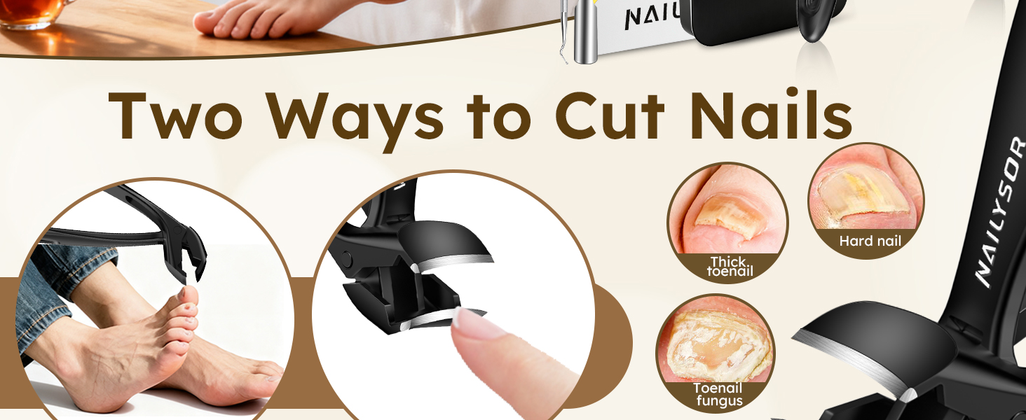 Upgrade Extended Toenail Clippers for Thick Toenails, Long Handled Nail Clippers for Seniors, Large Fingernail Clipper Angled Head with Catcher, Ergonomic Wide Opening Heavy Duty Cutter for Men Women