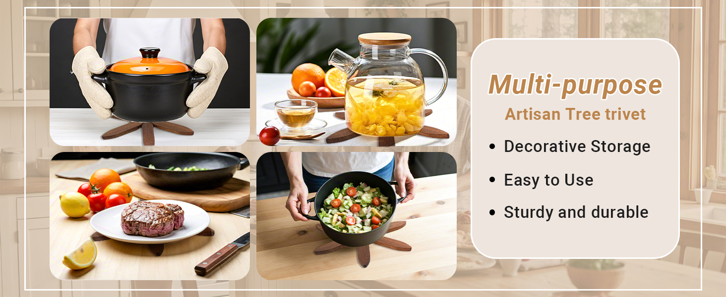 Yuoyar Trivets, Wooden Tree-Shaped sapele Wood Drink Trivets Set for Coffee Table, Kitchen Table Decor