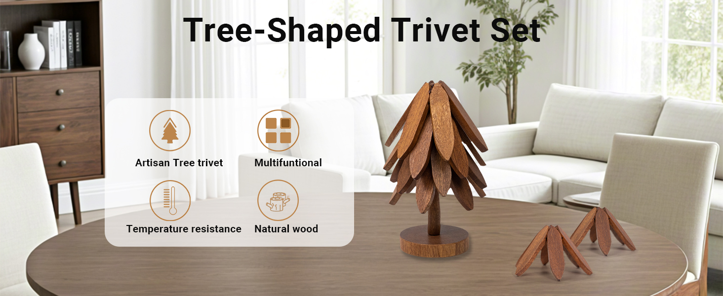 Yuoyar Trivets, Wooden Tree-Shaped sapele Wood Drink Trivets Set for Coffee Table, Kitchen Table Decor