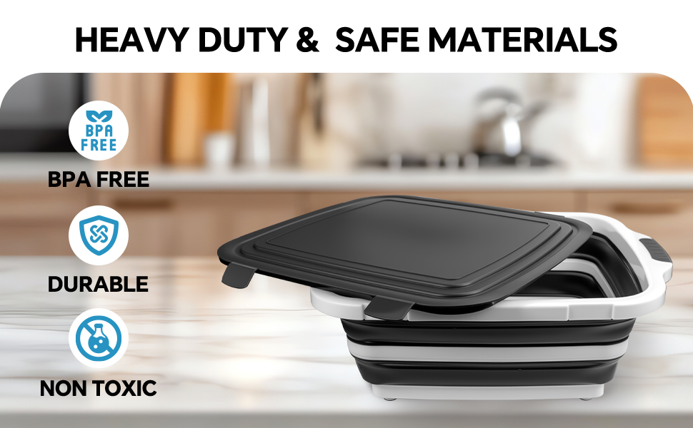 Collapsible BBQ Prep Tub for Meal Prep, Marinating,Food Storage, picnics, camping, barbecues,cutting fruits and vegetables - Includes Cutting Board and Locking Lid,(X-Large) Black