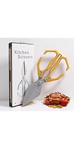 Kitchen Scissors All purpose, Have duty Stainless Steel Cooking Shears for Cutting Meat, Chicken,Poultry, Fish, Herbs, Seafood Scissors with Comfort Grip gold