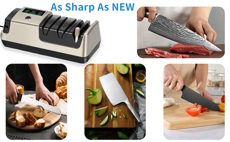 Professional 5-in-1 Electric Knife Sharpener w/LCD, Scissor Sharpener with 3-Speed & 100% Diamond Abrasives -Precision Angle Guides Sharpens Straight, Serrated, Cleaver Knives