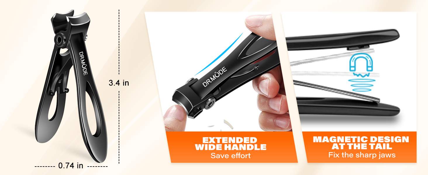 DRMODE Toenail Clippers for Thick Toenails, Long Handled Toe Nail Clippers for Thick Nails for Seniors with Wide Opening, Professional Stainless Steel Slanted Curved Ingrown Toenail Clippers for Men