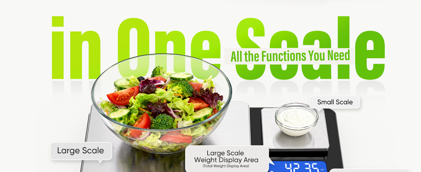 Digital Dual Platform Kitchen Scale, 33 lb Large & 1.1 lb Mini Food Scale with Dual-Line LCD Display, Stainless Steel, High Precision for Baking, Cooking, and Meal Prep