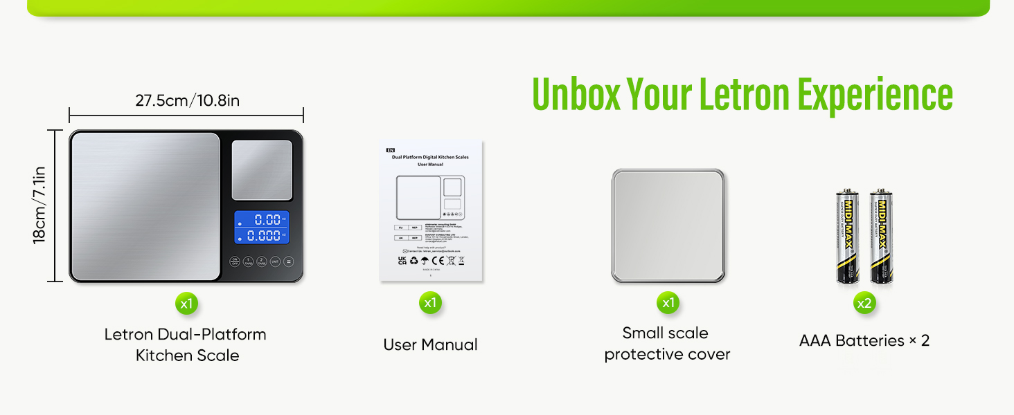 Digital Dual Platform Kitchen Scale, 33 lb Large & 1.1 lb Mini Food Scale with Dual-Line LCD Display, Stainless Steel, High Precision for Baking, Cooking, and Meal Prep