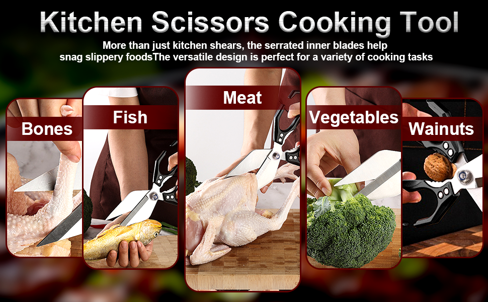 Kitchen Shears,Multifunctional Heavy-Duty Kitchen Shears,Japanese High-Carbon Steel Culinary Shears for Chicken, Meat, Seafood, Bone Cutting(Silver)