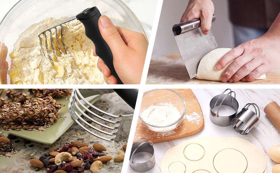 Stainless Steel Biscuit Cutter Set, Pastry Scraper and Dough Blender, Sturdy & Long-Lasting with Ergonomic Rubber Grip, Baking Dough Tools for Cooking Cookies and Donuts, Cakes, or Making Pancakes