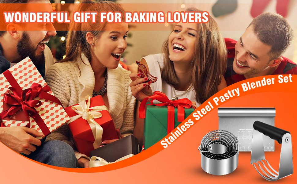 Stainless Steel Biscuit Cutter Set, Pastry Scraper and Dough Blender, Sturdy & Long-Lasting with Ergonomic Rubber Grip, Baking Dough Tools for Cooking Cookies and Donuts, Cakes, or Making Pancakes
