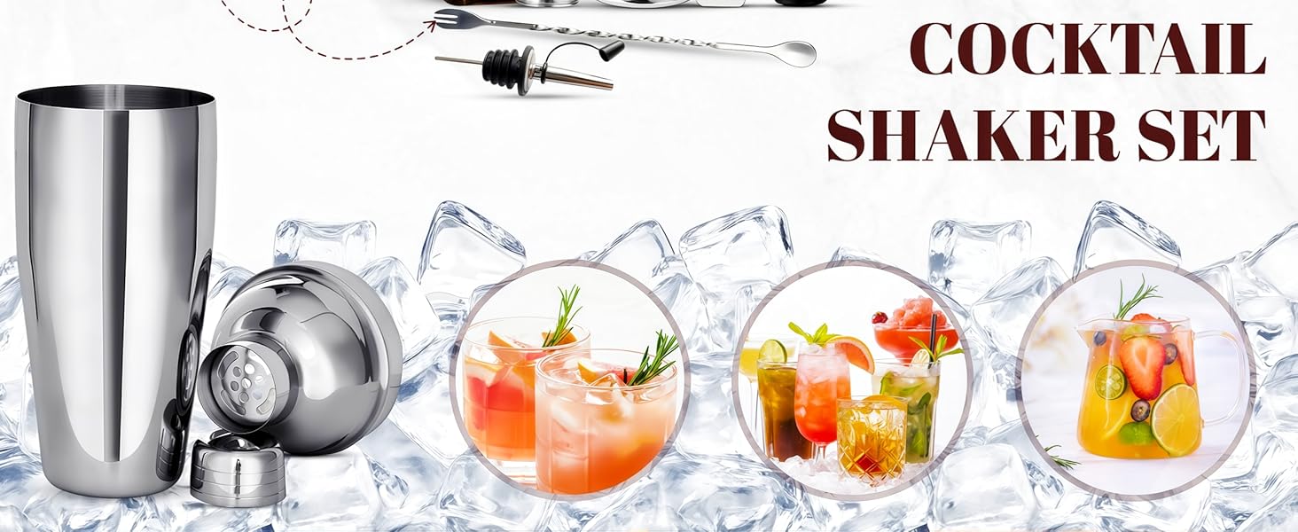 Cocktail Shaker Set Bartender Kit,Professional Bar Set, Martini Shaker, Jigger, Strainer, Mixer Spoon, Muddler, Liquor Pourers Ideal Bar Accessories for Home, Gift for Christmas, Birthday, Beginners