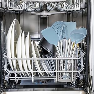 8PCS Kitchen Utensils Set, Vayvnt Heat Resistant Silicone Utensils Set for Cooking, Non Scratch Spatula Spoons for Non Stick Pan, Large Kitchen Cooking Tools, Metal Long Handle&Dishwasher Safe, Blue