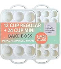 2-Pack Silicone Muffin Pan for Baking with Metal Reinforced Frame -12 Cup Regular Size Cupcake Pan, BPA Free Silicone Muffin Tray - Cupcake Baking Pan Molds for Oven & Dishwasher Safe