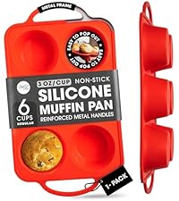 2-Pack Silicone Muffin Pan for Baking with Metal Reinforced Frame -12 Cup Regular Size Cupcake Pan, BPA Free Silicone Muffin Tray - Cupcake Baking Pan Molds for Oven & Dishwasher Safe