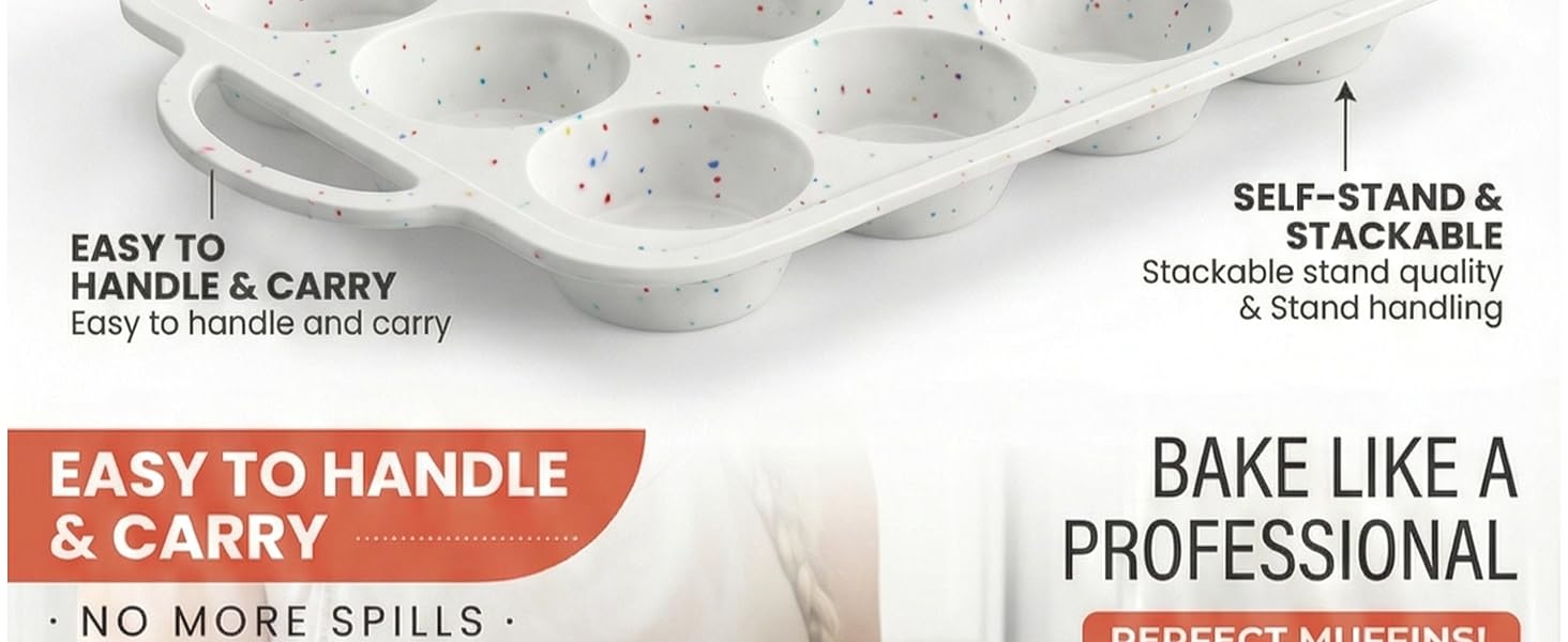 2-Pack Silicone Muffin Pan for Baking with Metal Reinforced Frame -12 Cup Regular Size Cupcake Pan, BPA Free Silicone Muffin Tray - Cupcake Baking Pan Molds for Oven & Dishwasher Safe