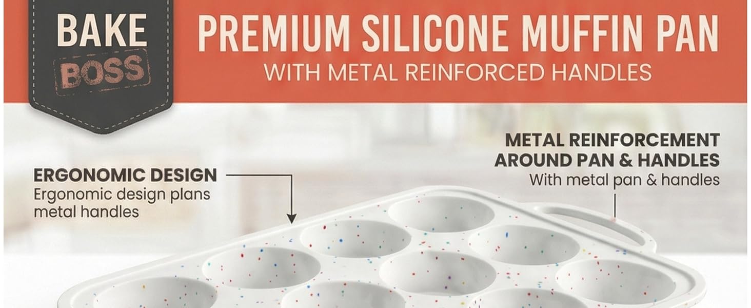 2-Pack Silicone Muffin Pan for Baking with Metal Reinforced Frame -12 Cup Regular Size Cupcake Pan, BPA Free Silicone Muffin Tray - Cupcake Baking Pan Molds for Oven & Dishwasher Safe