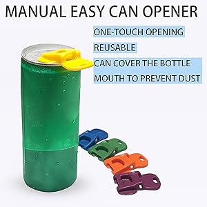 6PCS Colorful Can Tab Openers & Leak-Proof Drink Covers – One-Hand Soda Can Opener and Reusable Protector Caps for Coke, Beer, Soda, and Aluminum Cans
