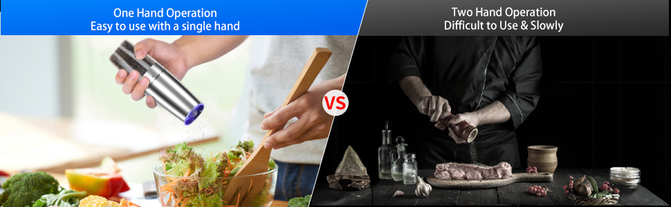 Gravity Electric Pepper and Salt Grinder Set, Adjustable Coarseness, Automatic Shakers Mill Grinder with LED Light, Battery Powered, Upgraded Larger Capacity, One Hand Operated (Sliver 2 Pack)