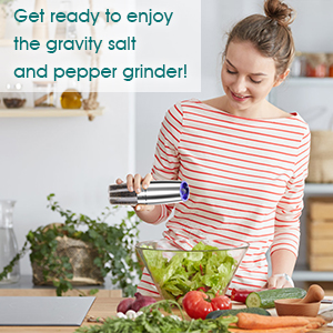 Gravity Electric Pepper and Salt Grinder Set, Adjustable Coarseness, Automatic Shakers Mill Grinder with LED Light, Battery Powered, Upgraded Larger Capacity, One Hand Operated (Sliver 2 Pack)