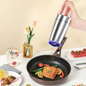 Gravity Electric Pepper and Salt Grinder Set, Adjustable Coarseness, Automatic Shakers Mill Grinder with LED Light, Battery Powered, Upgraded Larger Capacity, One Hand Operated (Sliver 2 Pack)