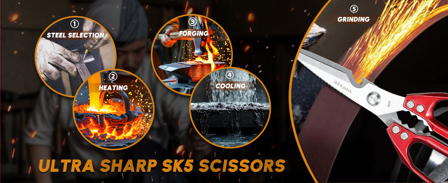 Huusk Kitchen Scissors Set Red - Japanese Kitchen Shears, Heavy Duty Poultry Shears, Sharp Meat Scissors for Food, Chicken Bones, and Turkey, Christmas Gifts for Women Men