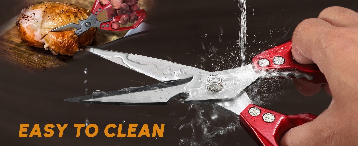 Huusk Kitchen Scissors Set Red - Japanese Kitchen Shears, Heavy Duty Poultry Shears, Sharp Meat Scissors for Food, Chicken Bones, and Turkey, Christmas Gifts for Women Men