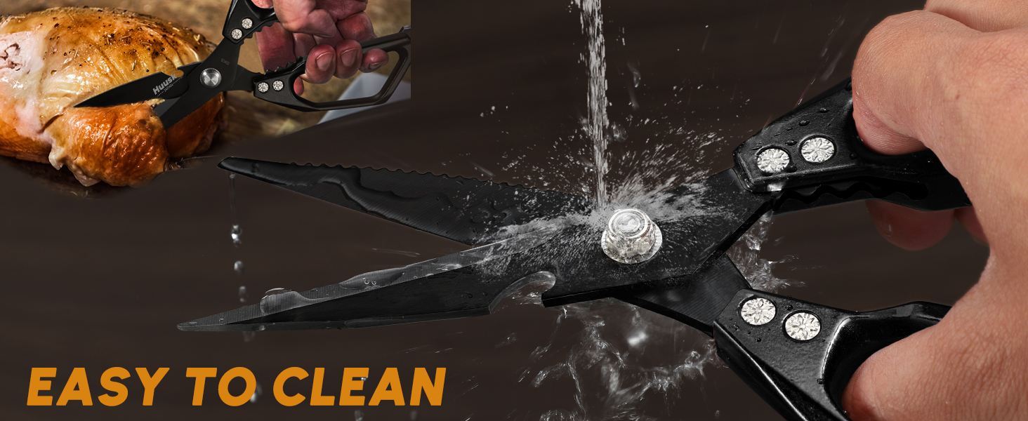 HUUSK Kitchen Scissors for Food - Stainless Steel Kitchen Shears, Sharp Black Meat Scissors Dishwasher Safe, Heavy Duty Poultry Shears, Japanese Cooking Scissor for Chicken, Christmas Gifts for Men