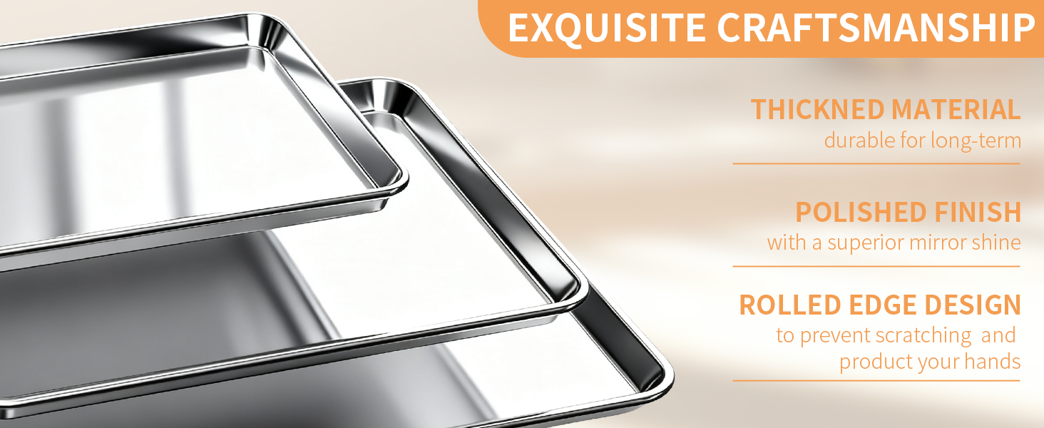 Baking Sheet Set of 3, Stainless Steel Cookie Sheets Baking Sheet Pan, 10.5/12.4/16 Inch, Thicker and Firmer Baking Pans Set, Non-stick, Non toxic & Heavy Duty & Easy Clean，Dishwasher Safe
