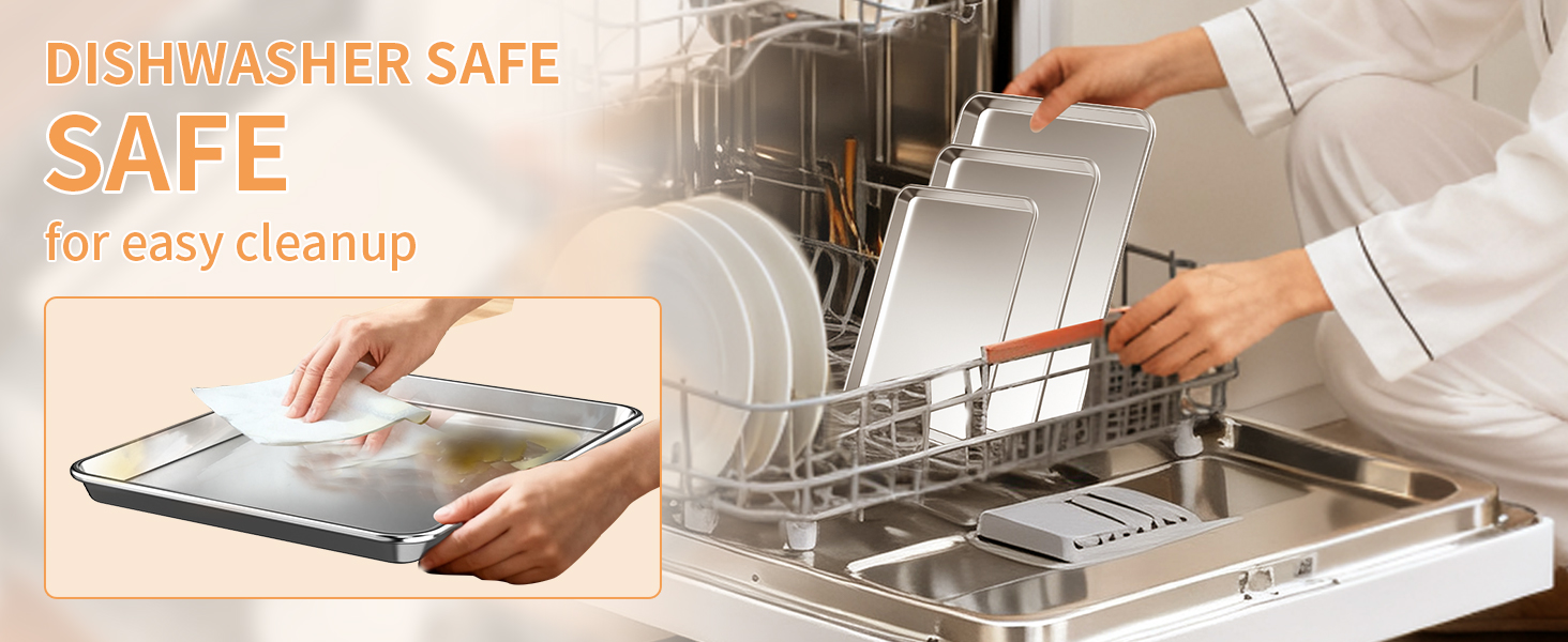 Baking Sheet Set of 3, Stainless Steel Cookie Sheets Baking Sheet Pan, 10.5/12.4/16 Inch, Thicker and Firmer Baking Pans Set, Non-stick, Non toxic & Heavy Duty & Easy Clean，Dishwasher Safe