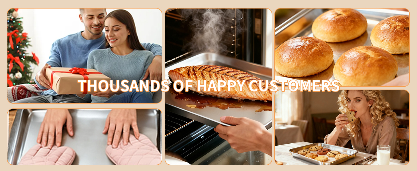 Baking Sheet Set of 3, Stainless Steel Cookie Sheets Baking Sheet Pan, 10.5/12.4/16 Inch, Thicker and Firmer Baking Pans Set, Non-stick, Non toxic & Heavy Duty & Easy Clean，Dishwasher Safe